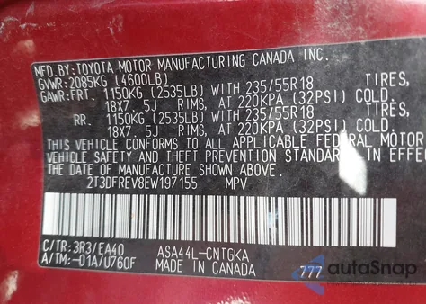 2014 Toyota Rav4 Limited from USA, damaged, VIN 2T3DFREV8EW197155